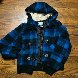 Blue plaid zip up jacket